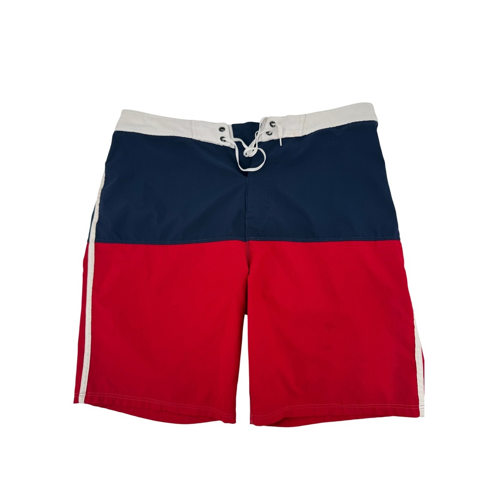 Hurley Board Shorts Men 32 Red Navy Colorblock Lace Up Surf Swim Trunks 8888